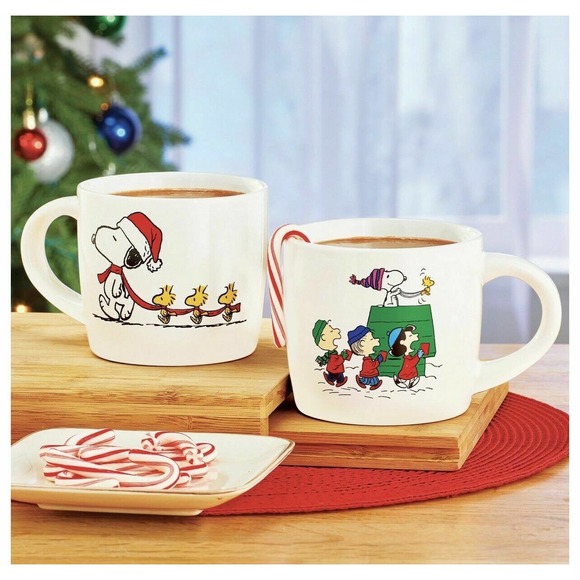 Peanuts Snoopy Woodstock Collector's 2 Cocoa Mugs Holiday Christmas Gift Set - Picture 2 of 4